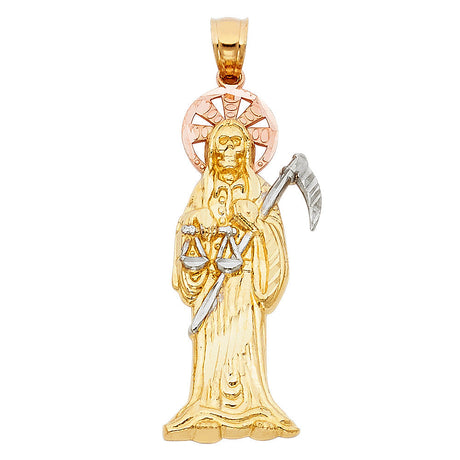 14K Tricolor Gold Santa Muerte Pendant, large — Italian Fashions