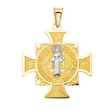 14K Two-Tone Gold St. Benedict Cross Medal Pendant on white background - Italian Fashions