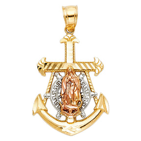 14K Tricolor Gold Mariner Guadalupe Cross Pendant