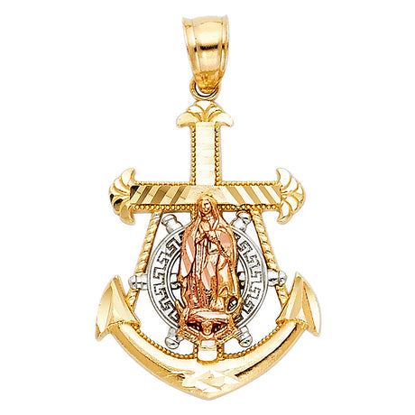 14K Tricolor Gold Mariner Guadalupe Cross Pendant