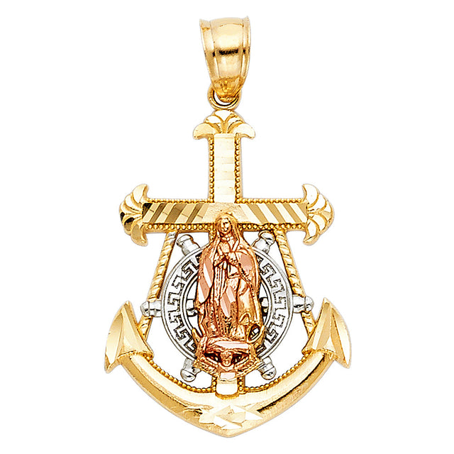 14K Tricolor Gold Mariner Guadalupe Cross Pendant