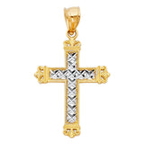 14K Two-Tone Gold Lattice Design Cross Pendant on white background - Italian Fashions