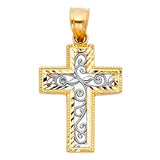 14K Two-Tone Gold Filigree Scroll Cross Pendant on white background - Italian Fashions