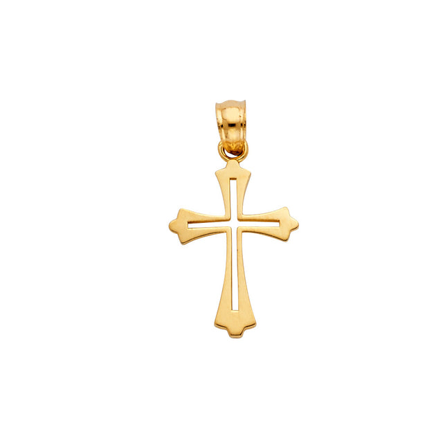 14K Yellow Gold Budded Cross Pendant