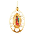 14K Yellow Gold Openwork Oval Our Lady of Guadalupe Picture Pendant