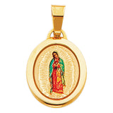 14K Yellow Gold Round Our Lady of Guadalupe Picture Pendant