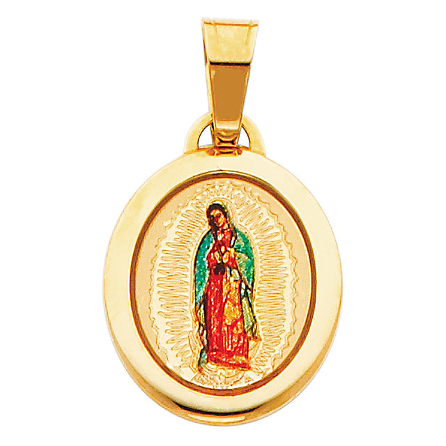 14K Yellow Gold Round Our Lady of Guadalupe Picture Pendant
