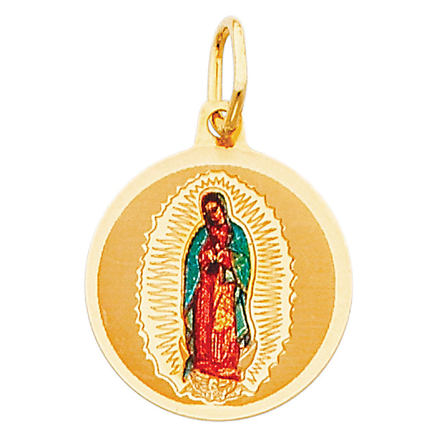 14K Yellow Gold Petite Round Our Lady of Guadalupe Picture Pendant