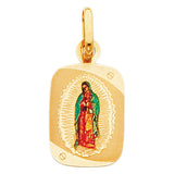 14K Yellow Gold Petite Rectangular Our Lady of Guadalupe Picture Pendant