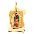 14K Yellow Gold Petite Scroll Our Lady of Guadalupe Picture Pendant