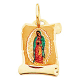14K Yellow Gold Petite Scroll Our Lady of Guadalupe Picture Pendant