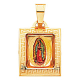 14K Yellow Gold Greek Key Our Lady of Guadalupe Picture Pendant
