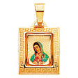 14K Yellow Gold Greek Key Virgen de Guadalupe Portrait Pendant