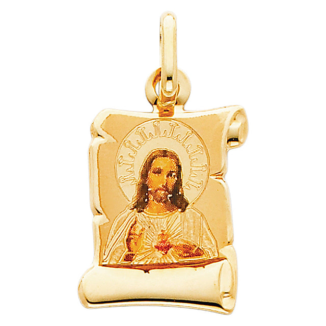 14K Yellow Gold Sacred Heart of Jesus Pendant