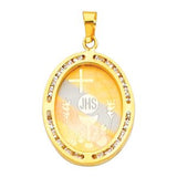 14K Tricolor Gold CZ First Communion Pendant