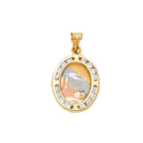 14K Tricolor Gold CZ Oval Baptism Pendant