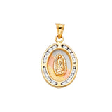 14K Tricolor Gold CZ Virgen De Guadalupe Pendant