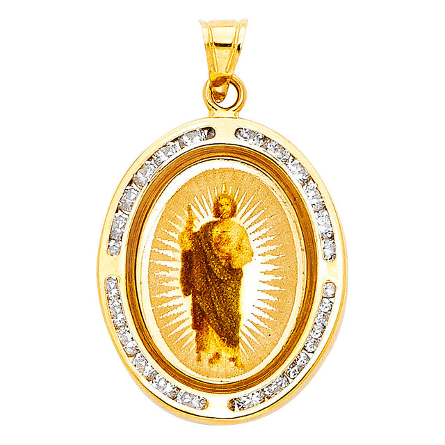 14K Yellow Gold CZ St. Jude Thaddeus Pendant