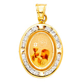 14K Yellow Gold CZ Round First Communion Pendant