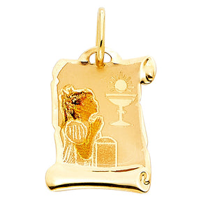 14K Yellow Gold First Communion Girl Pendant
