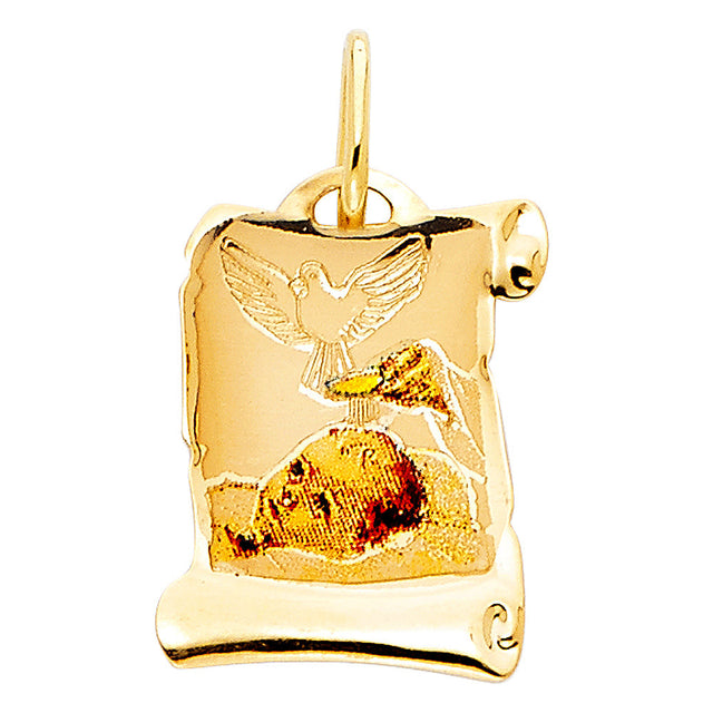 14K Yellow Gold Baptism Dove Scroll Medal — Small — on white background — Italian Fashions