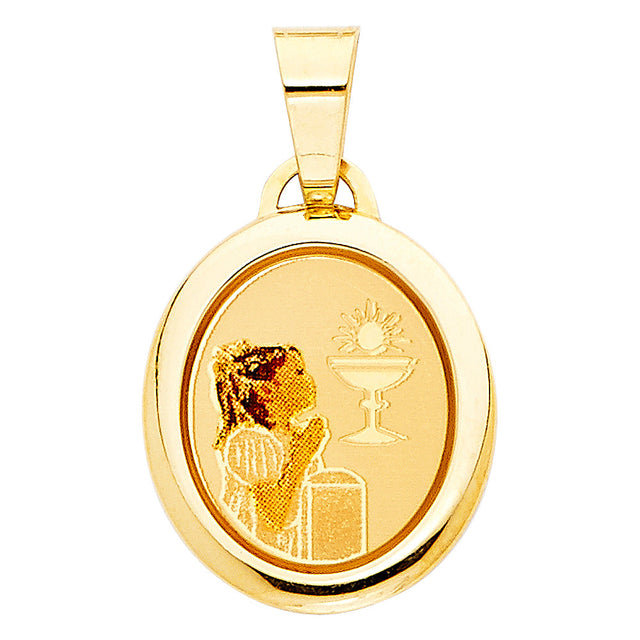 14K Yellow Gold Girl's First Communion Medal Pendant