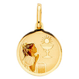 14K Yellow Gold First Communion Medal Girl Pendant