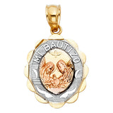 14K Tricolor Gold Mi Bautizo Oval Medal — Small