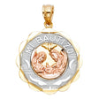 14K Tricolor Gold Large Mi Bautizo Round Pendant