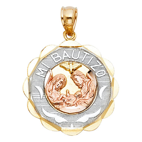 14K Tricolor Gold Large Mi Bautizo Round Pendant