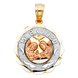 14K Tricolor Gold Mi Bautizo Round Medal — Small