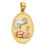 14K Tricolor Gold Large Baptism Oval Pendant