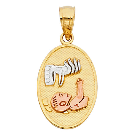 14K Tricolor Gold Baptism Oval Medal — Small