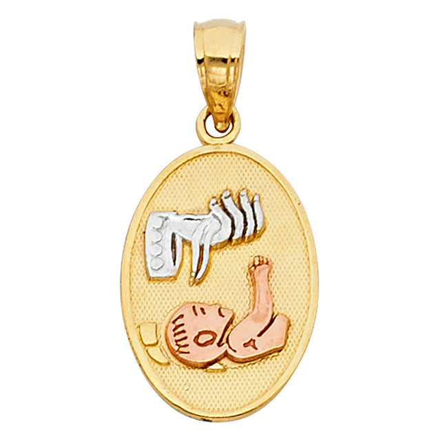 14K Tricolor Gold Baptism Oval Medal — Small