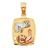 14K Tricolor Gold Large Baptism Squared Pendant