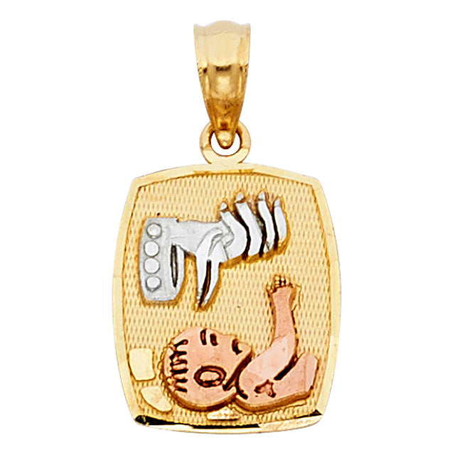 14K Tricolor Gold Large Baptism Squared Pendant