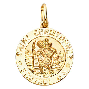14K Yellow Gold Saint Christopher Round Medal