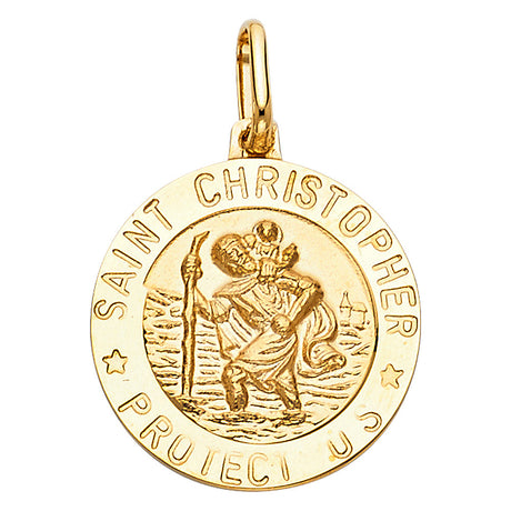 14K Yellow Gold Saint Christopher Round Medal