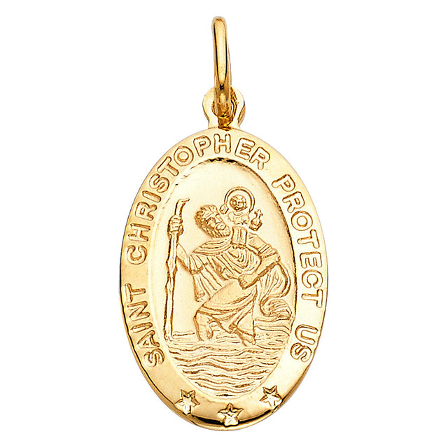 14K Yellow Gold Saint Christopher Oval Medal