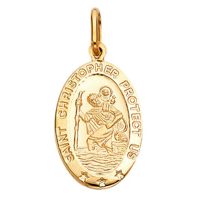 14K Yellow Gold St. Christopher Oval Medal Pendant