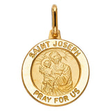 14K Yellow Gold St. Joseph Round Medal Pendant