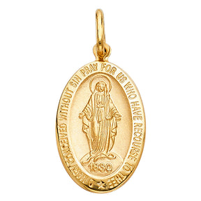 14K Yellow Gold Tall Miraculous Medal Pendant