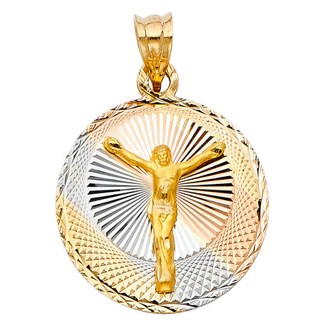14K Tricolor Gold Religious Stamp Pendant