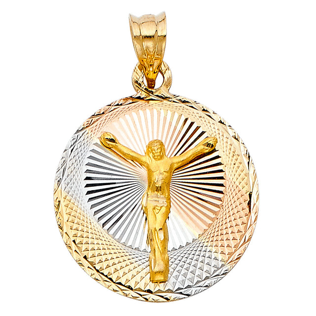 14K Tricolor Gold Religious Stamp Pendant