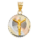14K Tricolor Gold Crucified Christ Medal — Medium