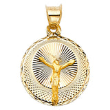 14K Yellow Gold Crucified Christ 'Cristo' Medal Pendant on white background - Italian Fashions
