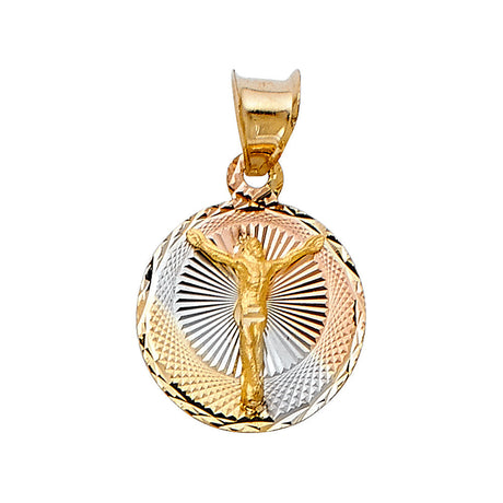 14K Tricolor Gold Crucified Christ Medal — Small