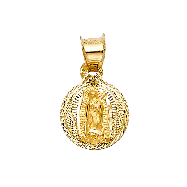 14K Yellow Gold Our Lady of Guadalupe Round Medal Pendant on white background - Italian Fashions
