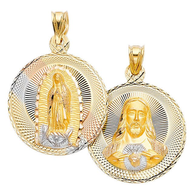 14K Tricolor Gold Religious Stamp Pendant
