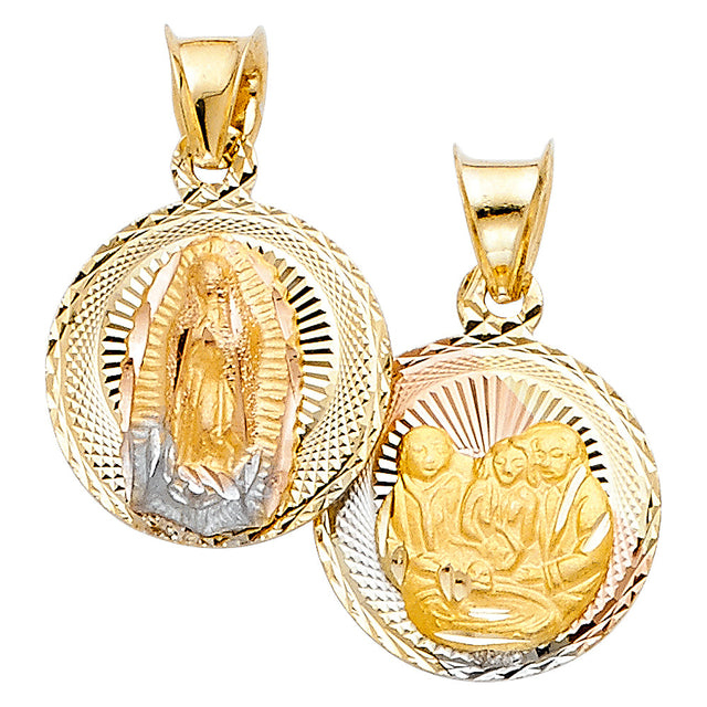 14K Tricolor Gold Guadalupe & Christening Reversible Medal Pendant on white background - Italian Fashions